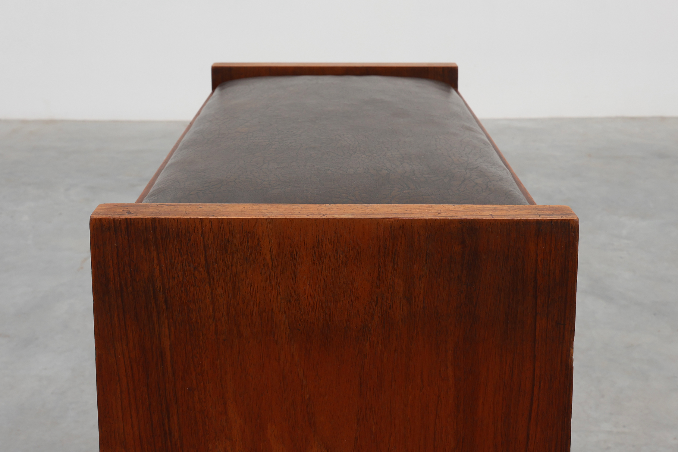 Art Deco Walnut Stool with Leather Seat, Belgium ca. 1925thumbnail